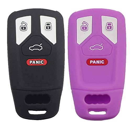 Btopars 2Pcs 4 Buttons Rubber Smart Key Fob Cover Keyless Entry Case Protector Compatible with 2017 2018 2019 Audi S4 S5 S7 S8 SQ5 SQ7 TT Black Purple