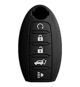 silicone full protective key fob remote cover case skin jacket for 2013-2021 nissan 370z armada murano rogue maxima altima sedan pathfinder 285e3-3tp5a kr55wk48903（5 buttons black ）