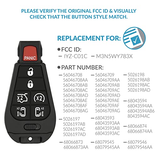 Keyless2Go Replacement for 7 Button Remote Key Chrysler Dodge Volkswagen IYZ-C01C 56046708 AG - with Durashell Technology