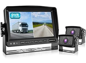 fookoo Ⅱ 7″ 1080p wired backup camera system, 7-inch hd dual split screen monitor w/recording ip69 waterproof front/rear view cameras parking lines for truck/trailer/rv (fhd2)