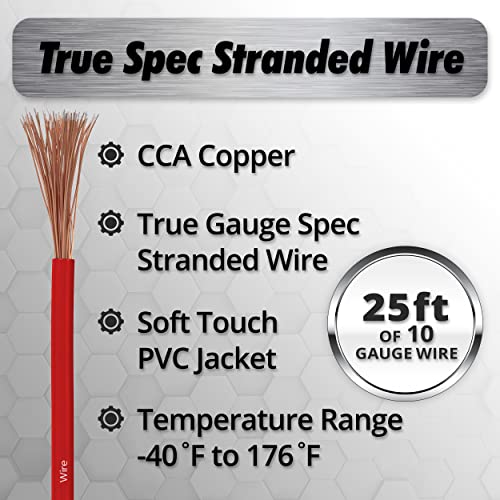 InstallGear 10 Gauge Wire (25ft) Copper Clad Aluminum CAA - Primary Automotive Wire, Car Amplifier Power & Ground Cable, Battery Cable, Car Audio Speaker Stereo, RV Trailer Wiring Welding Cable 10ga