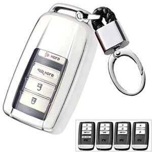 royalfox(tm) luxury 2 3 4 buttons soft tpu smart remote key fob case cover for acura rlx rdx mdx ilx tlx plx nsx,with bling key strap (silver)