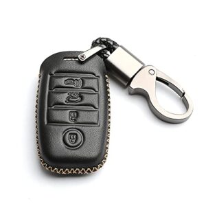 wfmj leather for kia optima k3 k6 cerato forte sorento rio rio5 rondo carens remote smart 4 buttons key case holder cover fob chain (black)