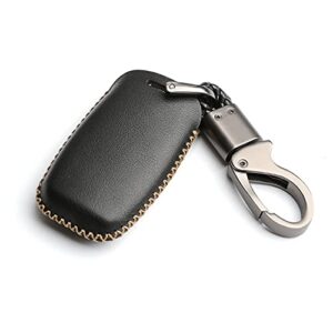 WFMJ Leather for Kia Optima K3 K6 Cerato Forte Sorento Rio Rio5 Rondo Carens Remote Smart 4 Buttons Key Case Holder Cover Fob Chain (Black)