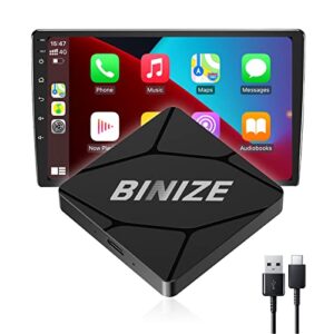binize wirelss carplay adapter, 2023 newest carplay wireless dongle for factory wired carplay cars to convert wired to wireless, plug&play, latest bt 5.2, fast wifi 5.8ghz, usb/type-c 2cables