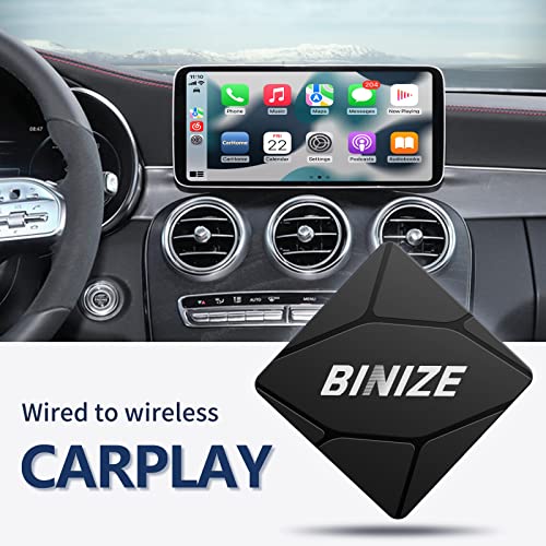 Binize Wirelss Carplay Adapter, 2023 Newest Carplay Wireless Dongle for Factory Wired CarPlay Cars to Convert Wired to Wireless, Plug&Play, Latest BT 5.2, Fast WiFi 5.8GHz, USB/Type-C 2Cables