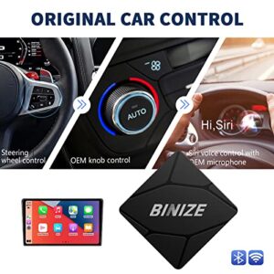 Binize Wirelss Carplay Adapter, 2023 Newest Carplay Wireless Dongle for Factory Wired CarPlay Cars to Convert Wired to Wireless, Plug&Play, Latest BT 5.2, Fast WiFi 5.8GHz, USB/Type-C 2Cables