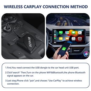 Binize Wirelss Carplay Adapter, 2023 Newest Carplay Wireless Dongle for Factory Wired CarPlay Cars to Convert Wired to Wireless, Plug&Play, Latest BT 5.2, Fast WiFi 5.8GHz, USB/Type-C 2Cables