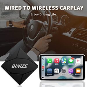 Binize Wirelss Carplay Adapter, 2023 Newest Carplay Wireless Dongle for Factory Wired CarPlay Cars to Convert Wired to Wireless, Plug&Play, Latest BT 5.2, Fast WiFi 5.8GHz, USB/Type-C 2Cables