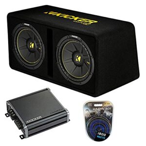 kicker bundle compatible with universal vehicle 44dcwc122 compc ported dual 12″ loaded sub box with 46cxa8001 amplifier and ha-ak4 4 gauge amp install kit