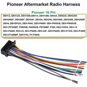 RED WOLF Car Radio Wiring Harness Connector Stereo Wire Adapter Plug for Pioneer DEH-P6400,DEHSP023,DEH34, DEH340, DEH3400, DEH-P640,P6400 FH-P4000 P4100 16-Pin Aftermarket DEH DVD Player