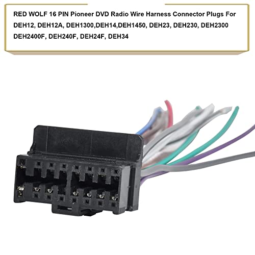 RED WOLF Car Radio Wiring Harness Connector Stereo Wire Adapter Plug for Pioneer DEH-P6400,DEHSP023,DEH34, DEH340, DEH3400, DEH-P640,P6400 FH-P4000 P4100 16-Pin Aftermarket DEH DVD Player