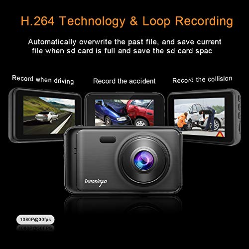 Innosinpo Dash Cam【2021 New Version】 1080P FHD DVR Car Dashboard Camera Recorder 3" LCD Screen 170° Wide Angle, Super Night Vision, G-Sensor, WDR, Parking Monitor, Loop Recording, Motion Detection