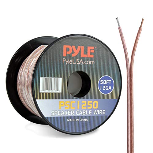 Pyle 50ft 12 Gauge Speaker Wire - Copper Cable in Spool for Connecting Audio Stereo to Amplifier, Surround Sound System, TV Home Theater and Car Stereo - PSC1250