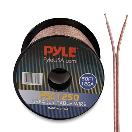 Pyle 50ft 12 Gauge Speaker Wire - Copper Cable in Spool for Connecting Audio Stereo to Amplifier, Surround Sound System, TV Home Theater and Car Stereo - PSC1250