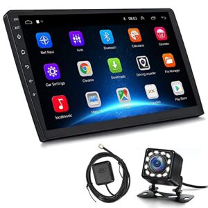 android double din car stereo hikity 9 inch ultra-thin touch screen radio with gps navigation bluetooth fm radio receiver support wifi connect mirror link for phone with dual usb input + backup camera