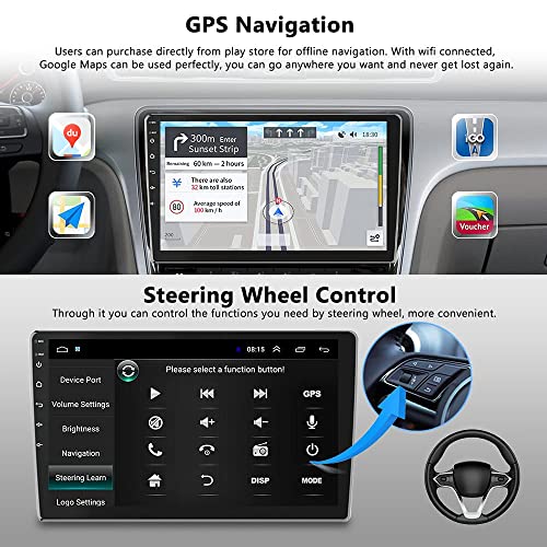 Android Double Din Car Stereo Hikity 9 Inch Ultra-thin Touch Screen Radio with GPS Navigation Bluetooth FM Radio Receiver Support WiFi Connect Mirror Link for Phone with Dual USB Input + Backup Camera