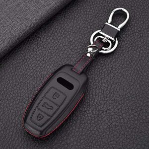 Royalfox 3 Buttons genuine leather smart keyless entry Remote Key Fob case Cover with Keychain for 2019 2020 2021 Audi A6 A6L A7 A8 (black)