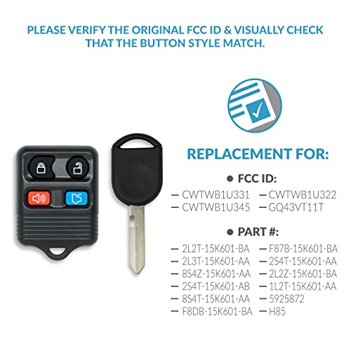 Keyless2Go Replacement for Entry Remote Car Key Fob Vehicles That Use Self-Programming with New Uncut 80 Bit Transponder Ignition Car Key H85