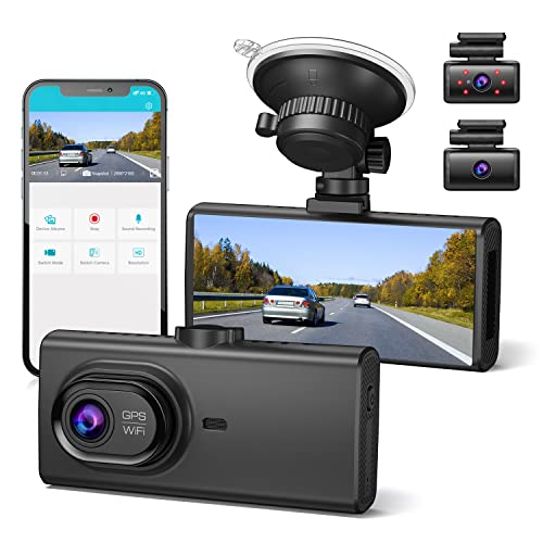 Sarmert 4K 3 Channel Dash Cam Built-in WiFi&GPS, 4” IPS Touch Screen Car Camera, Dash Cam with IR Night Vision, 64GB EMMC Car Dashboard Camera Recorder with Parking Mode, G-Sensor, Loop Recording