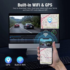 Sarmert 4K 3 Channel Dash Cam Built-in WiFi&GPS, 4” IPS Touch Screen Car Camera, Dash Cam with IR Night Vision, 64GB EMMC Car Dashboard Camera Recorder with Parking Mode, G-Sensor, Loop Recording