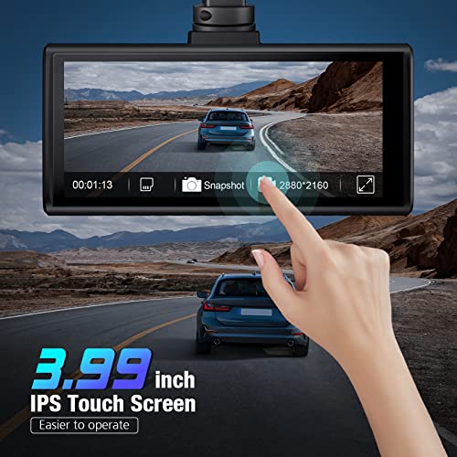 Sarmert 4K 3 Channel Dash Cam Built-in WiFi&GPS, 4” IPS Touch Screen Car Camera, Dash Cam with IR Night Vision, 64GB EMMC Car Dashboard Camera Recorder with Parking Mode, G-Sensor, Loop Recording