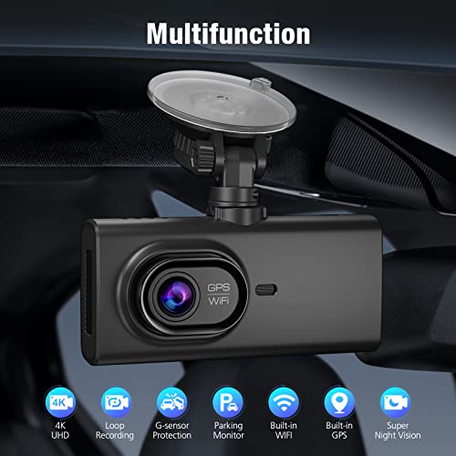 Sarmert 4K 3 Channel Dash Cam Built-in WiFi&GPS, 4” IPS Touch Screen Car Camera, Dash Cam with IR Night Vision, 64GB EMMC Car Dashboard Camera Recorder with Parking Mode, G-Sensor, Loop Recording