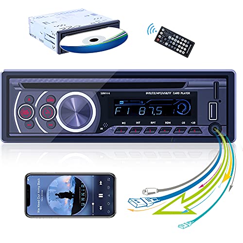 Single Din Car Stereo with DVD Player MP3 Car Radio CD Player with Bluetooth FM Receiver, USB/AUX/TF Card & Remote Control