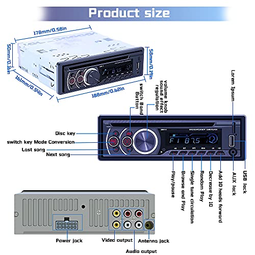 Single Din Car Stereo with DVD Player MP3 Car Radio CD Player with Bluetooth FM Receiver, USB/AUX/TF Card & Remote Control