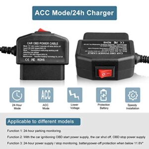 【2 Pack】 OBD Power Cable, Mini USB Port OBD2 Power Cable for Dash Camera 24 Hours Surveillance/Acc Mode with Switch Button, 16Pin OBDII Adapter Hardwire Charger Cable 12-26V to 5V