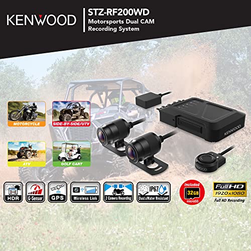 KENWOOD STZ-RF200WD Motorsports Two-Camera 1080p Dual Dash Action-Camera System - WiFi, GPS, G-Sensor Loop, 32GB Card - Perfect for Motorcycles, UTV, ATV & Golf Carts