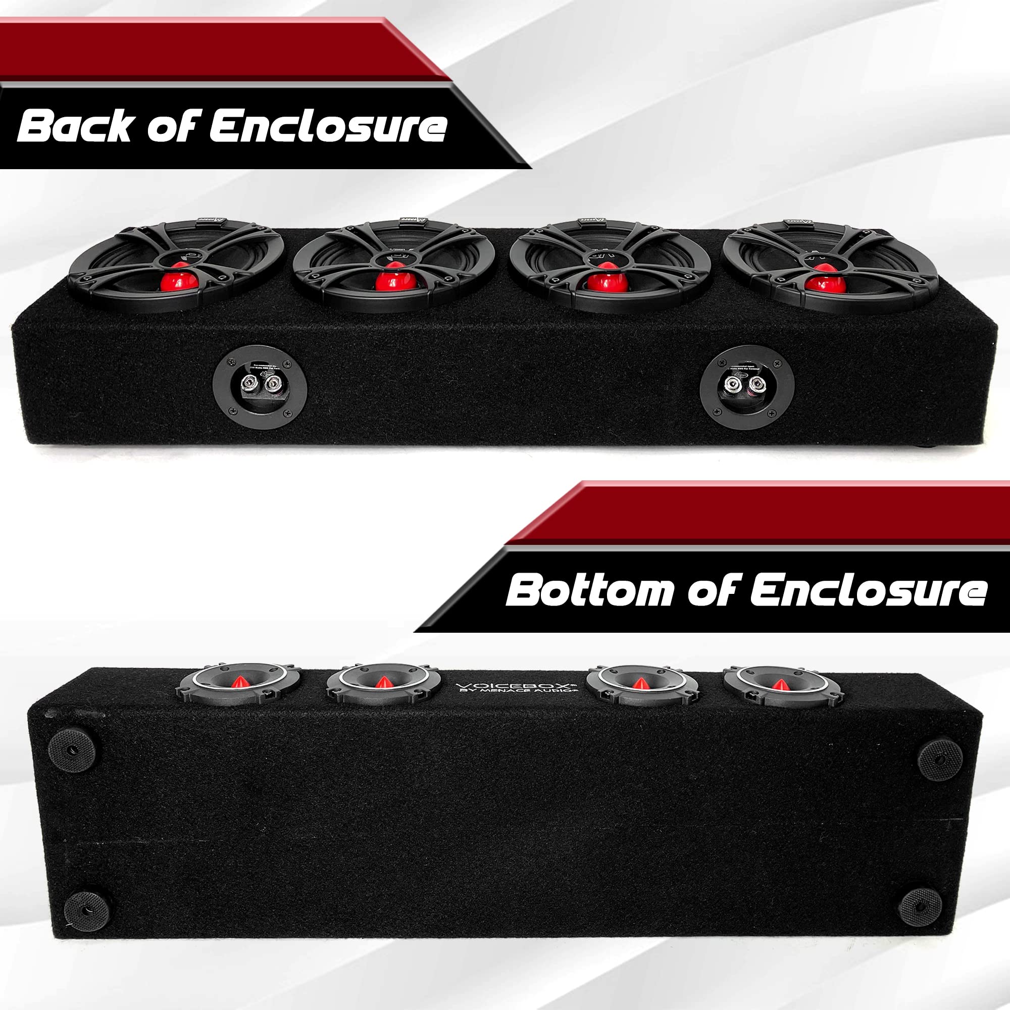 Car Audio Midrange Enclosure 4 x 6.5 2000Watts VOICEBOX® by Menace Audio® (MA-VB6525-4R) RED