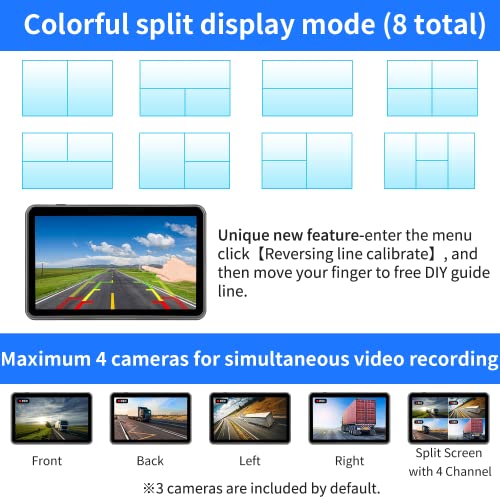 Backup Camera System with 10.1’’ IPS Monitor for Truck RV Bus Trailer,Touch Screen, with Rear Side View Camera, 3 AHD Camera, 4 Split Screen, IP68 Waterproof, Night Vision, Easy Installation,1080P