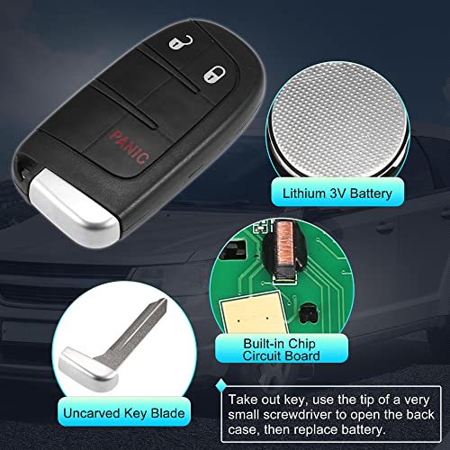 X AUTOHAUX 2pcs M3N40821302 Replacement Keyless Entry Remote Car Key Fob for Dodge Journey 11-19 for Durango 14-19 for Dart 3 Buttons with Door Key 433MHz 46 Chip