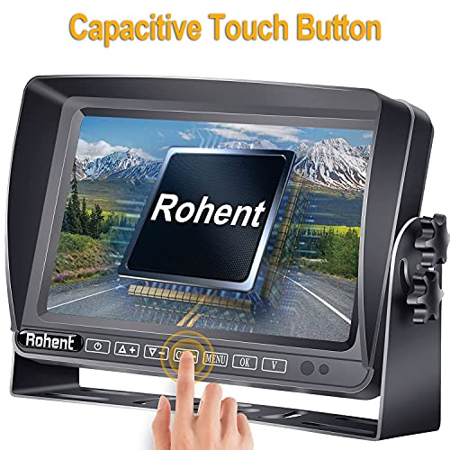 Rohent RV Backup Camera Wired HD 1080P 7 Inch Monitor DVR Recording Touch Button Split Screen Two Channels Rear View Reverse Cam System Waterproof Infrared for Car Truck Travel Trailer Camper N04