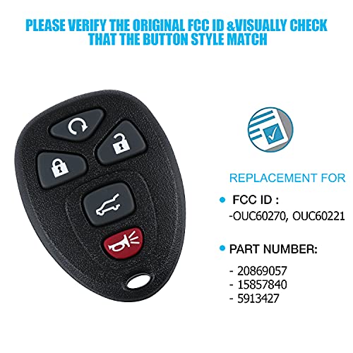 ROPEG Keyless Entry Remote Control Fob for 2007-2016 Chevy Suburban Tahoe Traverse Buick Enclave Cadillac Escalade GMC Acadia Yukon (OUC60270, OUC60221) 5Btn 1 Pack