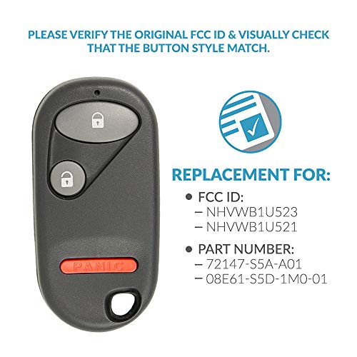 Keyless2Go Replacement for New Keyless Entry Remote Key Fob for Select Civic and Pilot That Use FCC NHVWB1U523 or NHVWB1U521 (2 Pack)