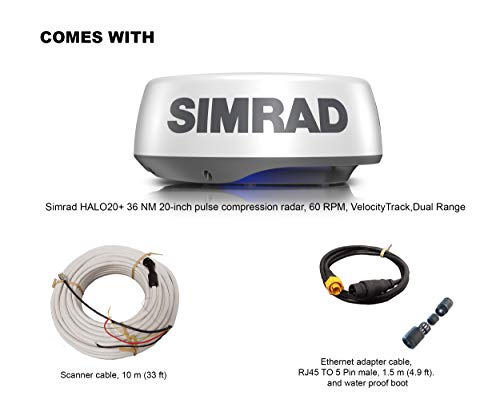 Simrad HALO20+ 36 NM 20-inch Pulse Compression Radar, 60 RPM, with Collision Avoidance and VelocityTrack, Dual Range Doppler Technology Built-in