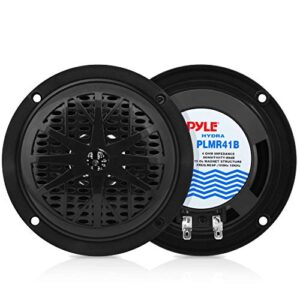 pyle 4 inch dual marine speakers – waterproof and weather resistant outdoor audio stereo sound system with polypropylene cone, cloth surround and low profile design – 1 pair – plmr41b (black)