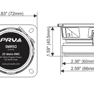 PRV AUDIO 3MR50 3 Inch Midrange Speaker, 8 Ohm, 100 Watts Peak, 50 Watts Program Power PRO Loudspeaker for Portable PA System and Tower Speakers (Single)