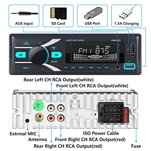 Auto Radio Car Stereo Bluetooth Single Din LCD Audio Radio with APP Control MP3 Player LXKLSZ Supports Hands Free Calling AM/FM Radio AUX Input TF/EQ/USB Fast Charging Radio Receiver