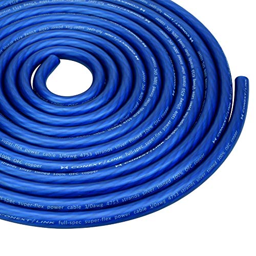 Conext Link 25 FT 1/0 AWG 0 GA Full Gauge Battery Power Cable Ground Wire Frost Blue OFC Copper （10046）