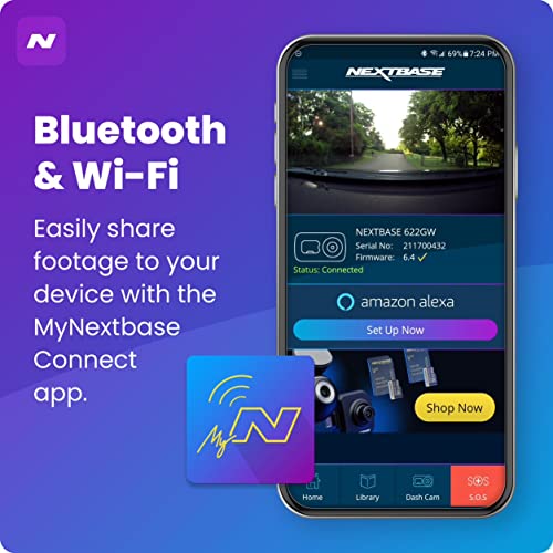 Nextbase 322GW Dash Cam - Full 1080p/60fps HD Recording in Car Camera - Wi-fi GPS Bluetooth App Enabled - Parking Mode - Night Vision - Loop Recording - Automatic Power and Crash Detection