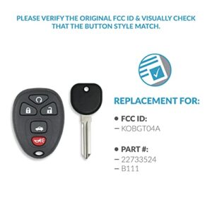 Keyless2Go Replacement for New Keyless Entry Remote Start Car Key Fob for 22733524 KOBGT04A with New Uncut Transponder Ignition Car Key Circle Plus B111