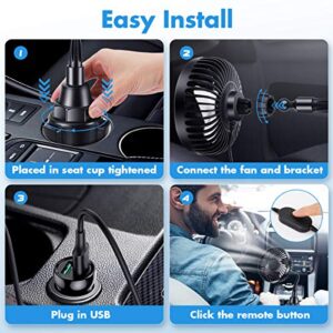 USB Car Fan, Car Cup Holder Fan Mount 3 Speeds Adjustable Gooseneck Fan Cradle for Better Cooling, Large Wind Single-Head Fan Powerful Quiet for Car, SUV Truck, Boat, Seat cup,Golf Car