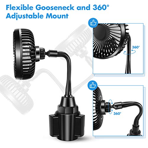 USB Car Fan, Car Cup Holder Fan Mount 3 Speeds Adjustable Gooseneck Fan Cradle for Better Cooling, Large Wind Single-Head Fan Powerful Quiet for Car, SUV Truck, Boat, Seat cup,Golf Car