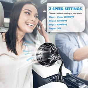 USB Car Fan, Car Cup Holder Fan Mount 3 Speeds Adjustable Gooseneck Fan Cradle for Better Cooling, Large Wind Single-Head Fan Powerful Quiet for Car, SUV Truck, Boat, Seat cup,Golf Car