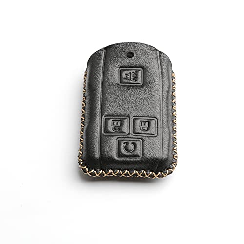 WFMJ Leather for GMC Sierra Yukon Chevrolet Silverado Colorado Cadillac Remote Smart 4 Buttons Key Case Cover Fob Chain (Black)