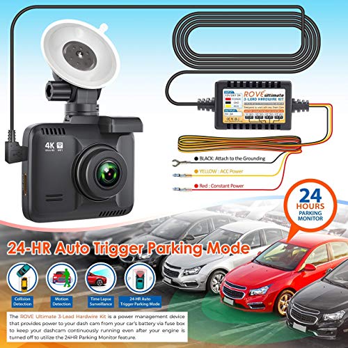 ROVE R2-4K Dash Cam and ROVE Ultimate Hard Wire Kit Bundle