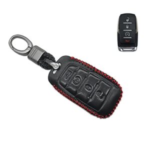 mechcos compatible with fit for 2019 ram 1500 truck pickup 4 buttons only for push button start leather case key fob cover keyless remote holder protecter, bonus: key ring